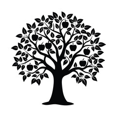 Obraz premium vector of apple tree design, labeled vector art, linocut silhouette illustration.