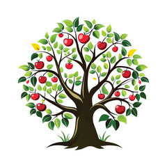 vector of apple tree design, labeled vector art, linocut silhouette illustration.