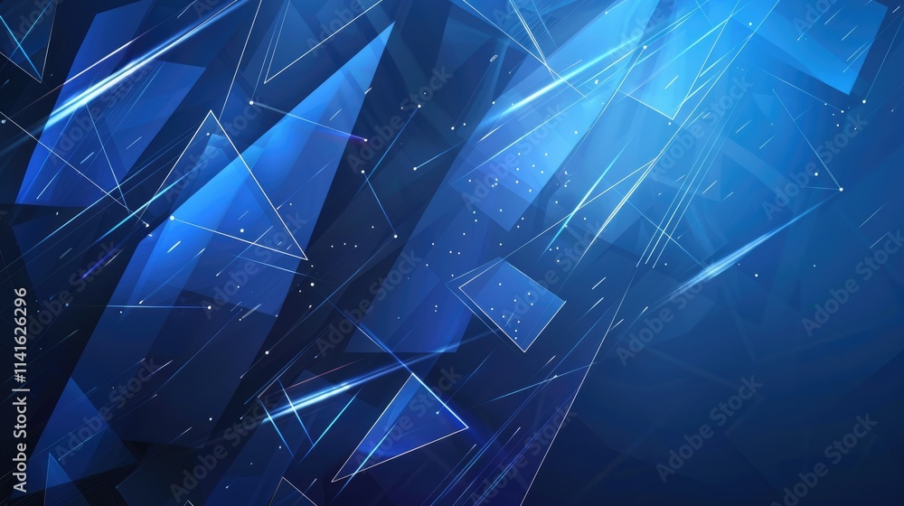 Poster abstract blue geometric background with sharp angles and light effects for digital design.
