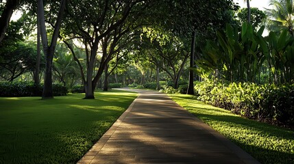 Obraz premium Pathway leading through lush greenery with a serene and inviting atmosphere
