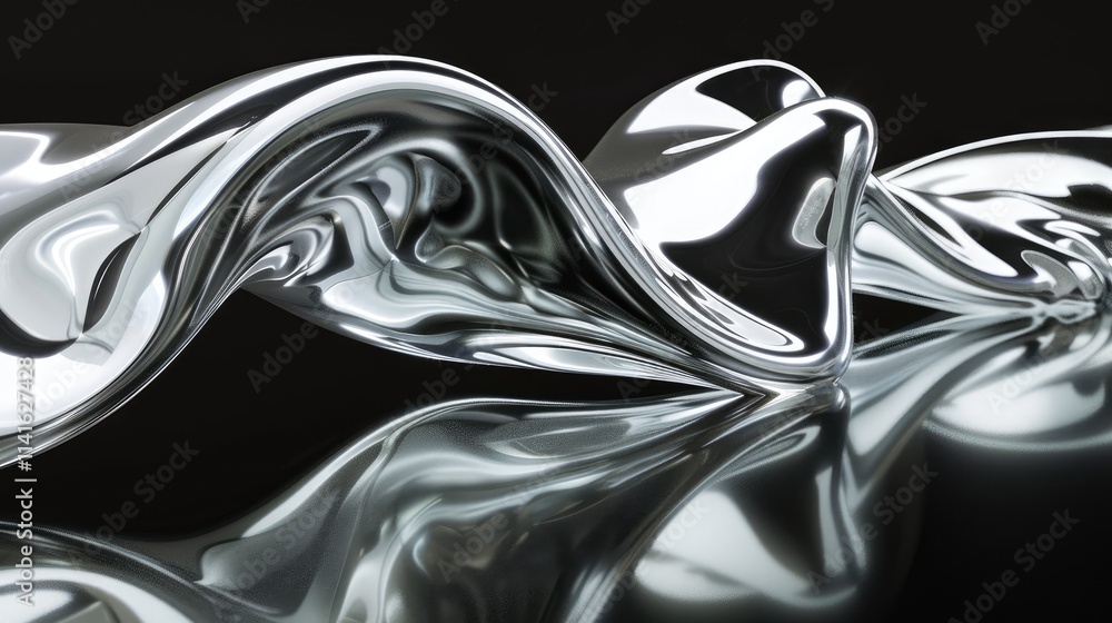 Aufkleber a smooth, flowing metallic abstract sculpture reflecting light and creating dynamic shapes.