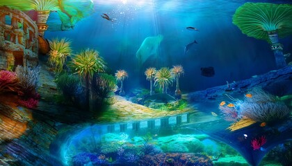 Fototapeta premium Vibrant Underwater Kingdom with Glowing Coral Reefs and Majestic Sea Creatures