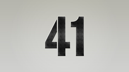 3D Bold metal number 41 on silver background.