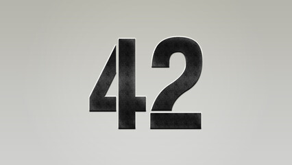 3D Bold metal number 42 on silver background.
