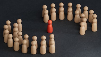 Business team leadership with one person standing out from the crowd with motivation speech concept.3D rendering on black background.