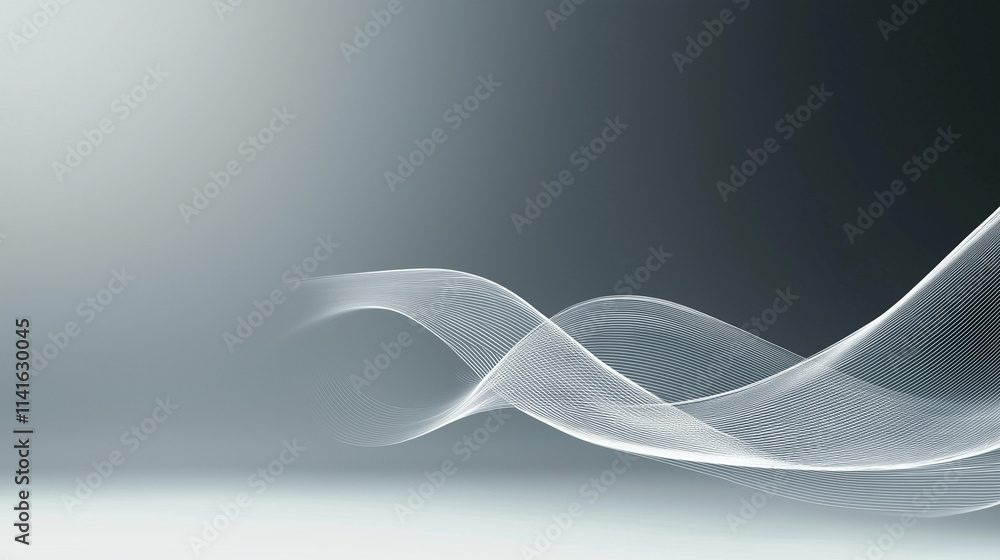 Poster abstract flow: a minimalist backdrop of subtle gray and white hues, featuring a graceful, flowing ab