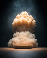 Dramatic explosion erupting from podium studio setting visual art dark environment close-up perspective impactful concept