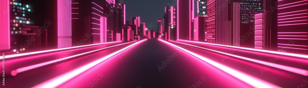Poster tech-inspired seamless design of glowing grids, abstract waves, and futuristic robotic components