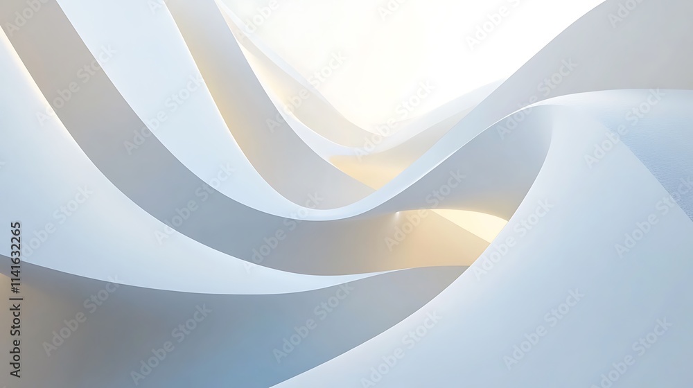 Poster serene 3d render of abstract white architectural curves creating a calming elegant aesthetic.