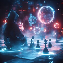 Fototapeta premium Futuristic Chess Game in Surreal Glowing Spherical Realm