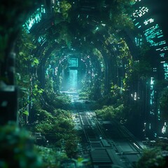 Enchanting Moss Covered Tunnel Through Lush Overgrown Forest Landscape