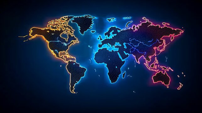 Fototapeta Glowing World Map Global Connections Digital Age