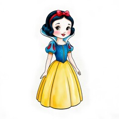 Fototapeta premium Whimsical Fairytale Princess Illustration, Snow white clipart, Birthday theme, decoration, Baby shower, baby girl, wall art, nursery, magical 