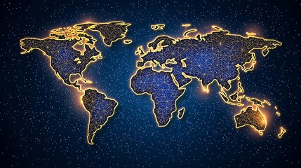 Glowing World Map on Starry Background