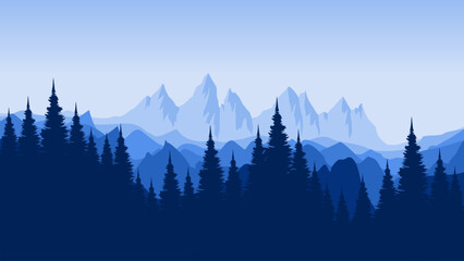 winter mountain landscape silhouette vector illustration for background, wallpaper, background template, backdrop design, advertising, ads, and business