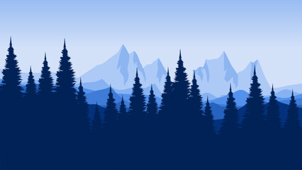 winter mountain landscape silhouette vector illustration for background, wallpaper, background template, backdrop design, advertising, ads, and business
