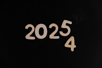 New year 2025 life goal and review, resolution and priorities concept. Flat lay composition in...