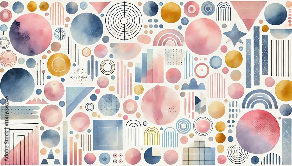 Aufkleber a watercolor pattern featuring a collection of abstract geometric shapes and soft gradients in paste