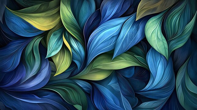 Illustration green and blue leaves abstract background wallpaper, nature painting design