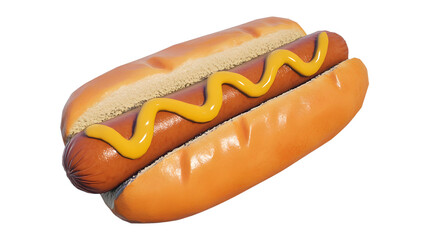 A hot dog with mustard, in a cartoon style, with a minimalistic design, matte texture, isolated on a transparent background.