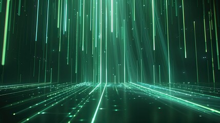 Abstract digital landscape with glowing lines and particles, evoking a futuristic atmosphere.
