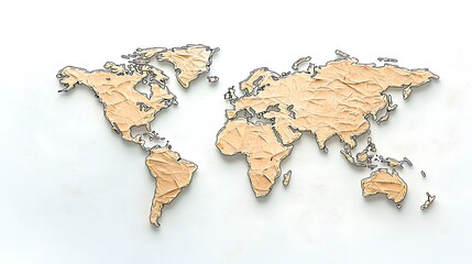 Crumpled Paper World Map on White Background