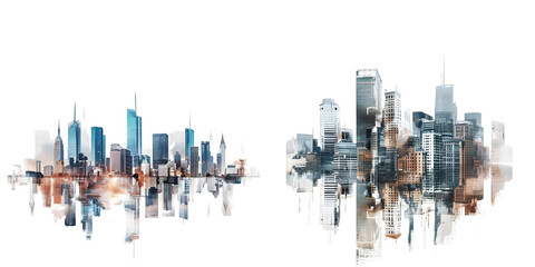 Obraz premium Modern City illustration isolated at white with space for text. Success in business, international corporations, Skyscrapers, banks and office buildings. Generative AI.