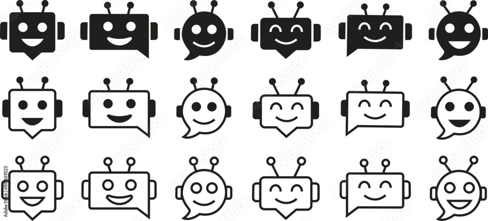 Aufkleber chatbot flat and line icons set. robot assistant signs. assistant ai message service. robot head in 