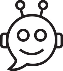 Obraz premium Chatbot icon in line style. Robot assistant sign. Assistant ai message service. Robot head in speech bubble. Online customer support service bot logo for web design isolated on transparent background.