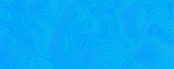 Abstract Black white and sky blue vector topographic map background. Lines Topographic contour lines vector map seamless pattern. thin curved wavy lines topology on a blue color background.