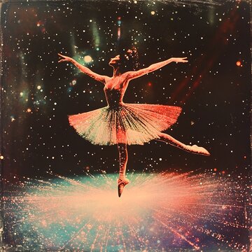 Graceful Ballerina Leaping Amidst Celestial Galaxy with Sparkling Stars