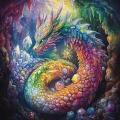 Obraz premium Majestic Chromatic Dragon Amidst Vibrant Underwater Coral Reef Landscape