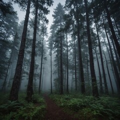 Fototapeta premium Misty forest in the early morning.