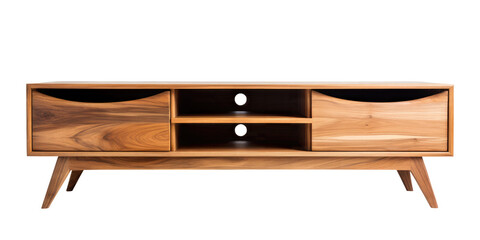 Modern wood tv stand isolated on transparent white background, Clipping Path