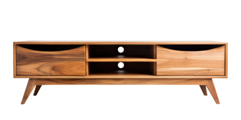 Modern wood tv stand isolated on transparent white background, Clipping Path