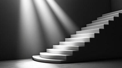 Fototapeta premium Elegant White Staircase in Dramatic Lighting with Smooth Curves and Modern Design, Perfect for Architectural and Interior Design Projects