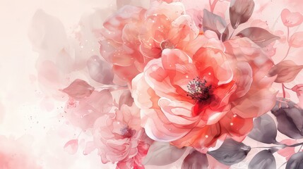 Abstract Watercolor Roses, Peach Blossom Floral Art, Soft Pink Hues