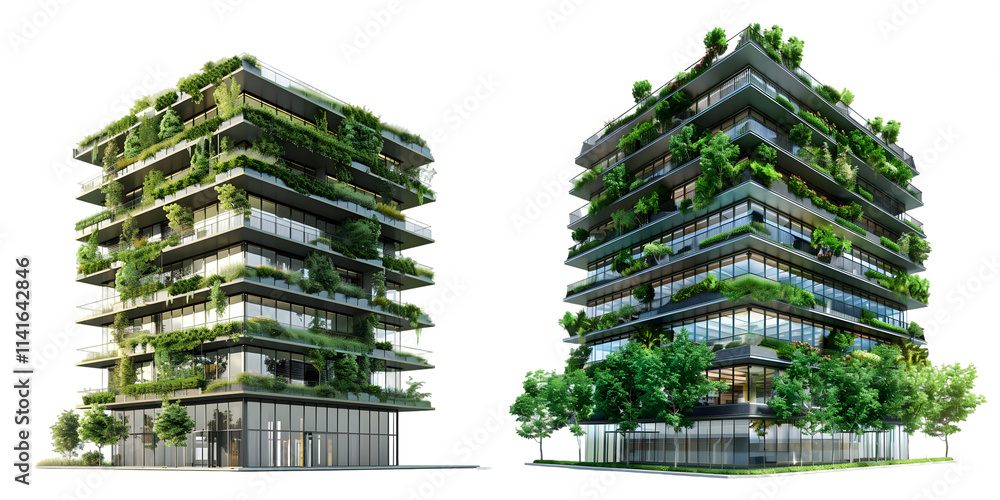 Wall mural office building with green environment. corporate building reduce co2. generative ai.