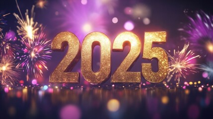 golden 2025 with fireworks celebration, new year