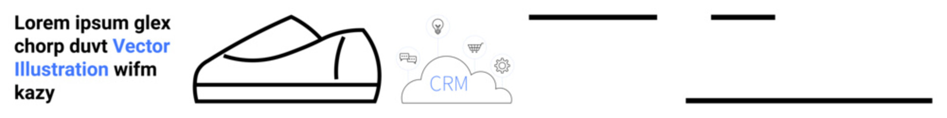 Shoe icon, text, CRM cloud symbolizing business solutions, data management, marketing, footwear products, and technology. Ideal for retail, tech solutions, CRM, marketing, e-commerce, innovation