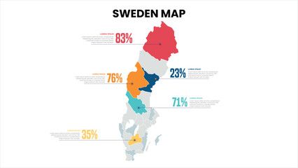 Sweden Modern Map Percentage Infographic Template Detailed infographic map of Sweden