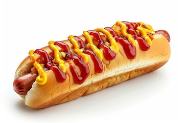 Hot dog with ketchup and mustard isolated white background