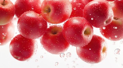 Fresh Red Apples with Water Droplets Against a White Background, Showcasing the Juicy Texture and Vibrant Color, Perfect for Healthy Eating and Culinary Imagery