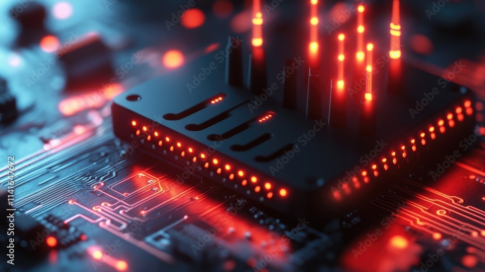 Aufkleber a black wi-fi router on a motherboard, with glowing signals emanating from it, representing advanced