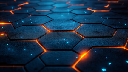 Obraz premium Illuminated hexagonal pattern digital background abstract graphics tech environment close-up view energy concept