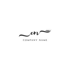 Minimalist CM Logo Design with Abstract Feather Element