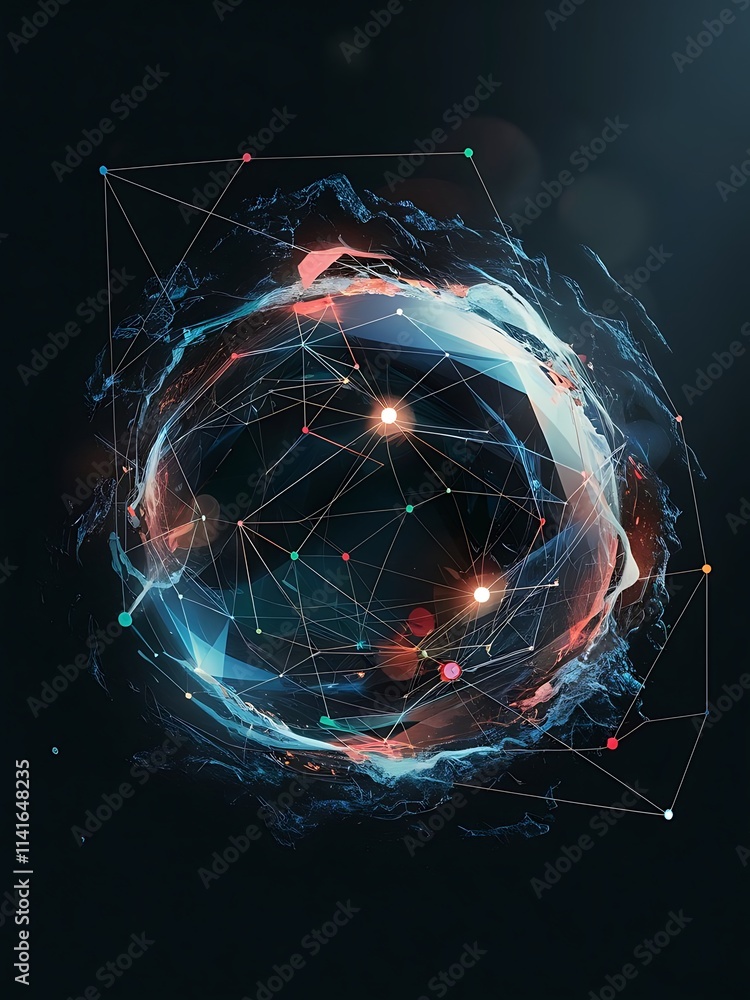Poster abstract polygonal space low poly dark background with connecting dots lines and geometirc shapes fu