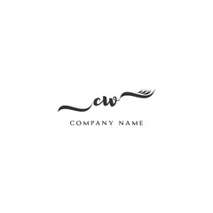 Minimalist CW Logo Design with Abstract Feather Element