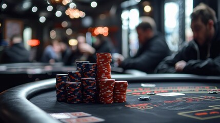 A pile of poker chips on a table