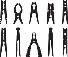 Black silhouettes of different clothespins